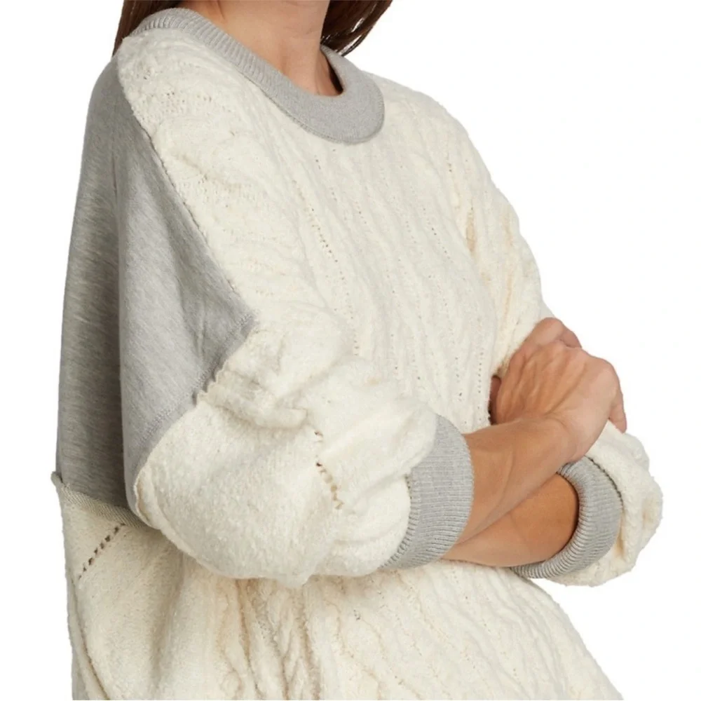 Free People Olympia‎ Oversized Cable Knit Sweater Cream Gray Size XS